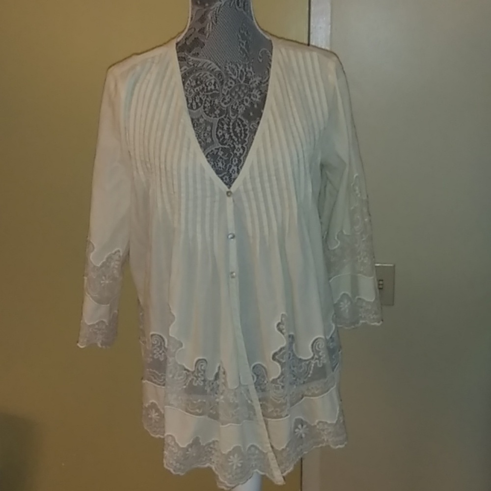 Max Studio 100% Cotton Lace Peasant Blouse Size S
